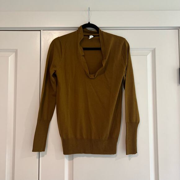 J Crew Women's 100% Merino Wool Mustard Yellow V Neck Sweater Size S‎ - Picture 1 of 8